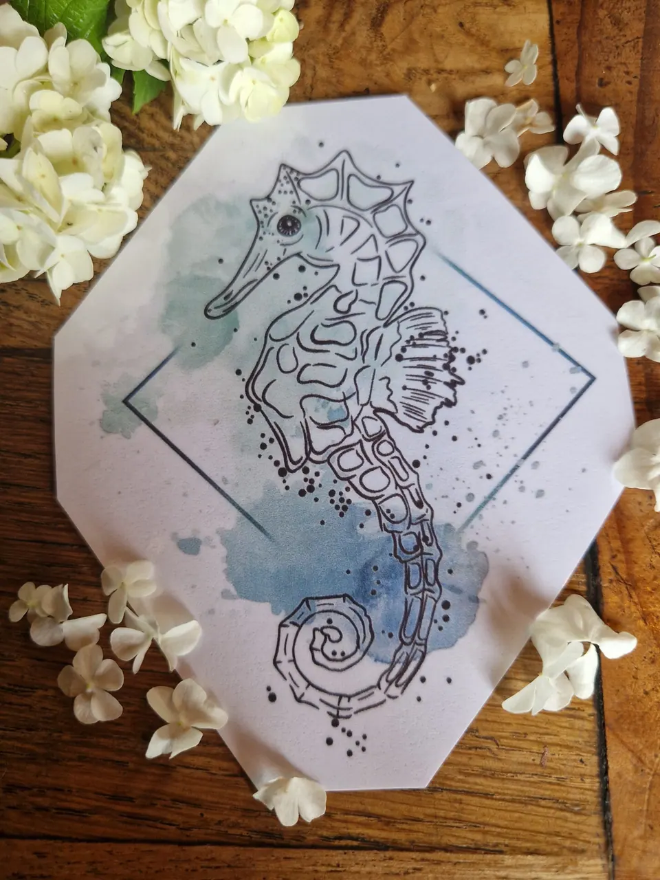 Création hippocampe cheval des mer aquarelle par Sarah Fleur