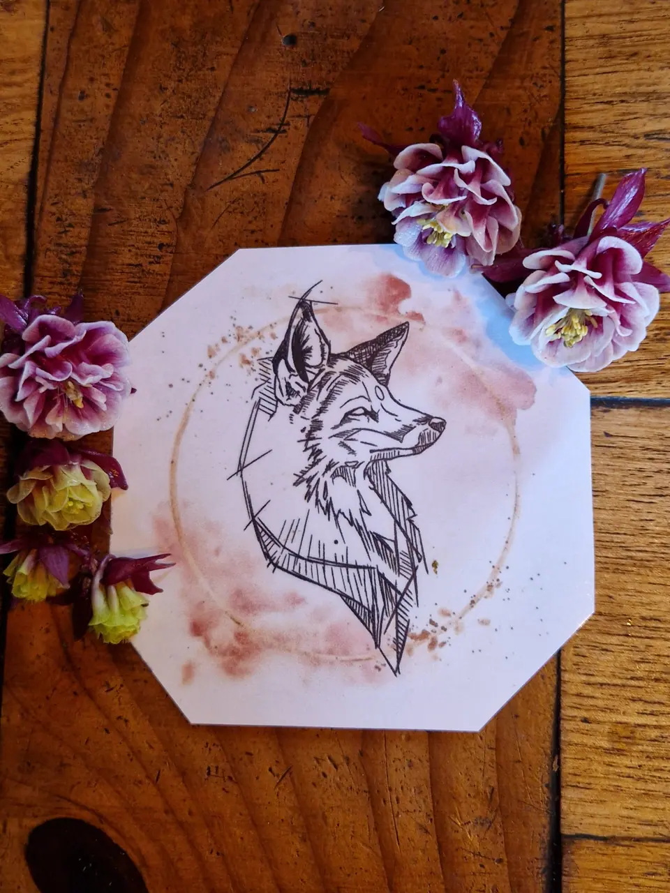 Création renard profil sketchy et aquarelle par Sarah Fleur
