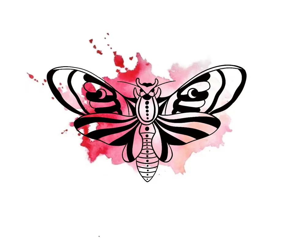 Création tatouage papillon rose aquarelle par Sarah Fleur
